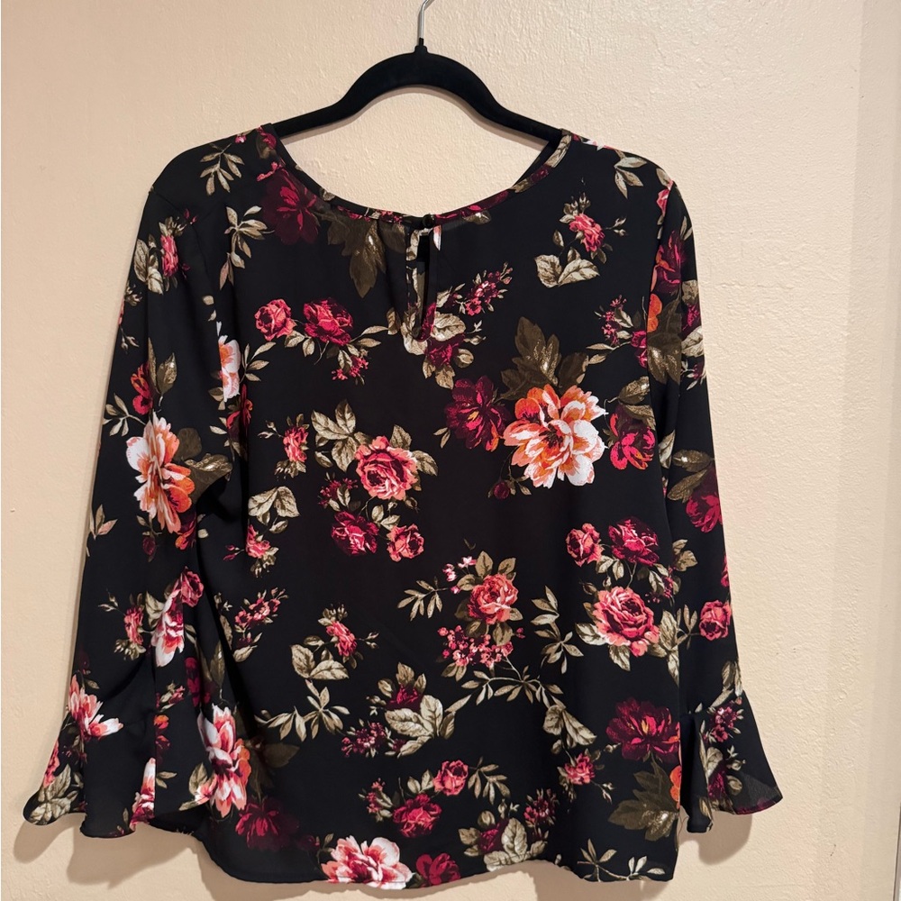 Ambiance Black Floral Frilly Sleeve Blouse